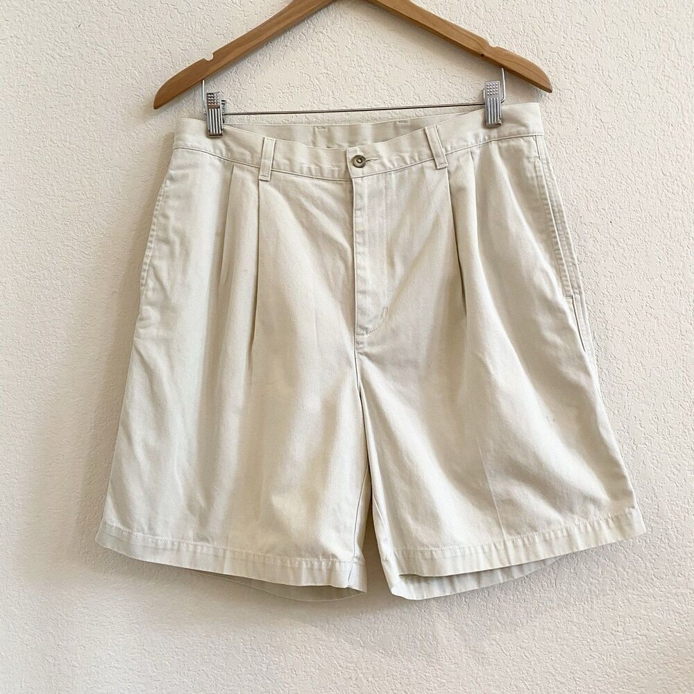 Greg Norman Shorts Mens‎ 34 Khaki Pleated Outdoor Fishing Golf Cotton 8" Inseam